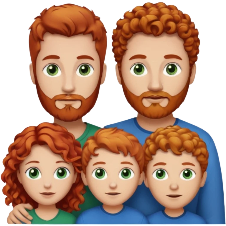  A family consisting of a mother, father, and son. The mother has red hair and green eyes, the couple has light brown hair, a light brown beard, and blue eyes, and the son has golden curly hair and blue eyes. emoji