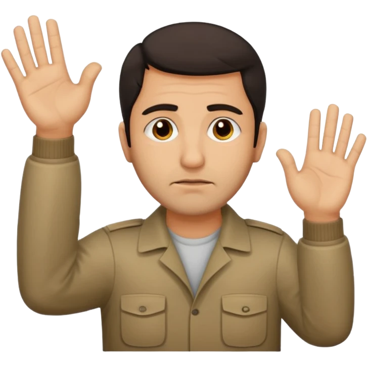 surrenders, portray an authentic 1980 Iraqi with a sad face and raised hands emoji
