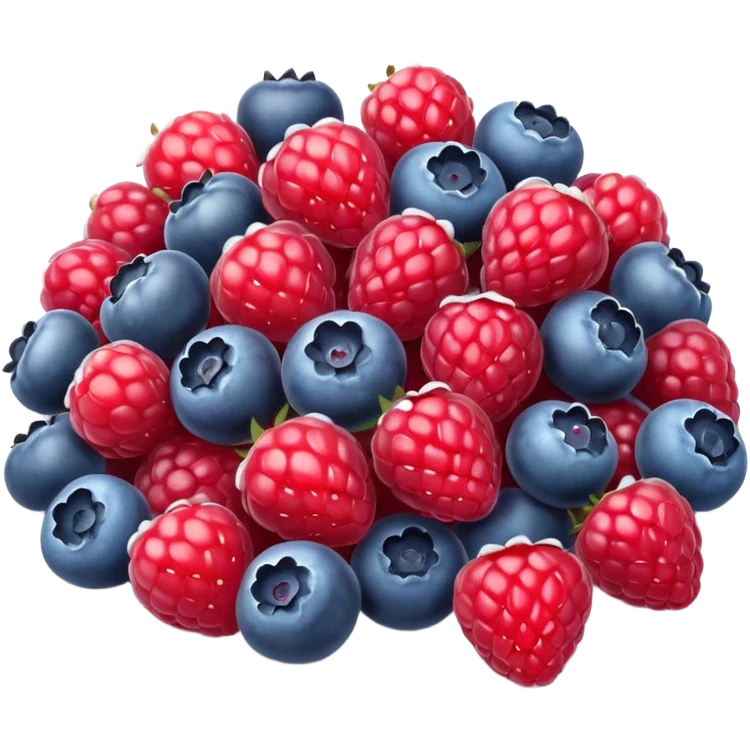 small mix of whole frozen berries including raspberries, strawberries, blueberries, redcurrants, coated with a light frost layer, slightly muted colors and icy sparkle, loosely clustered or lightly scattered, no bag, bowl, or garnish, just the fruits, soft lighting, subtle shadows, emoji scale emoji