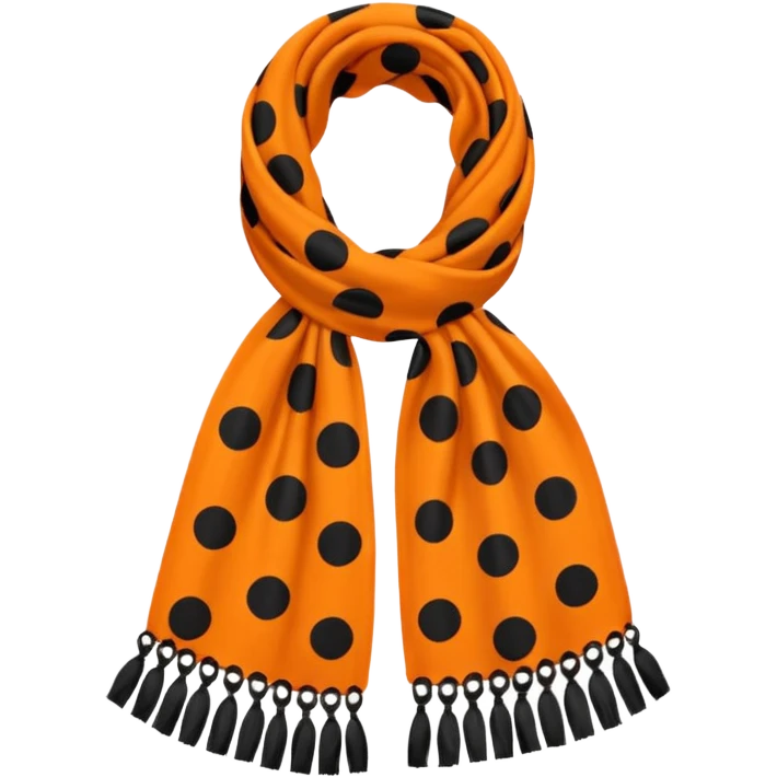 Orange scarf with big black dots on it and black fringe emoji