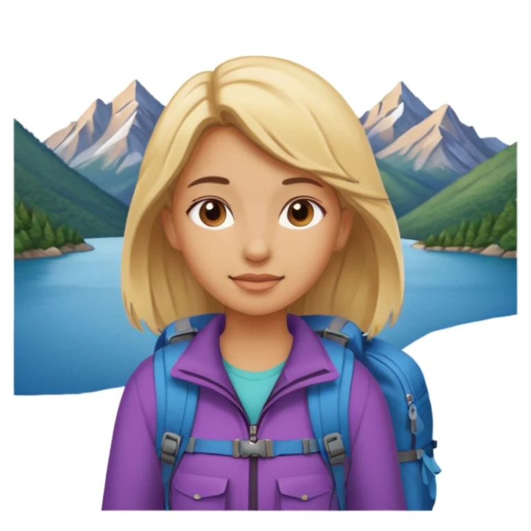 girl backpacking, travelling mountains background emoji