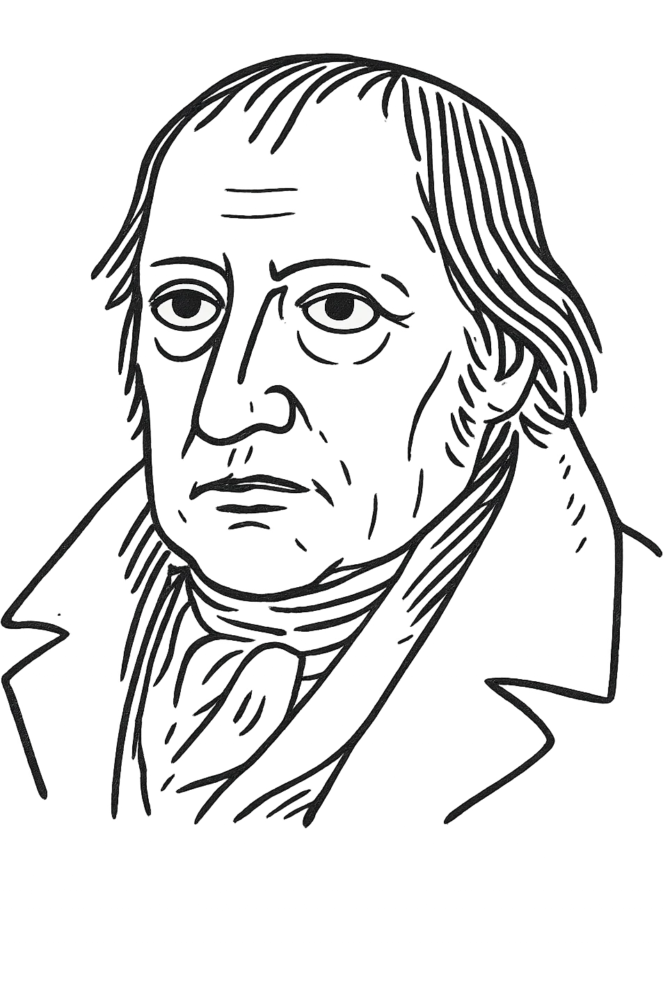 a hand drawn black outline portrait of philosopher Hegel with similar-sized eyes based a famous portrait of him emoji