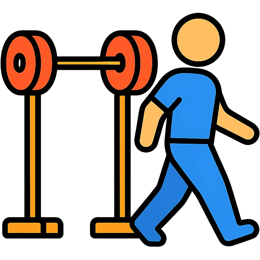 playful bold stylized icon of a person walking away from a squat rack, fitness context emoji