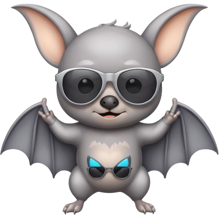 cute gray pastel bat with sunglasses, full body emoji