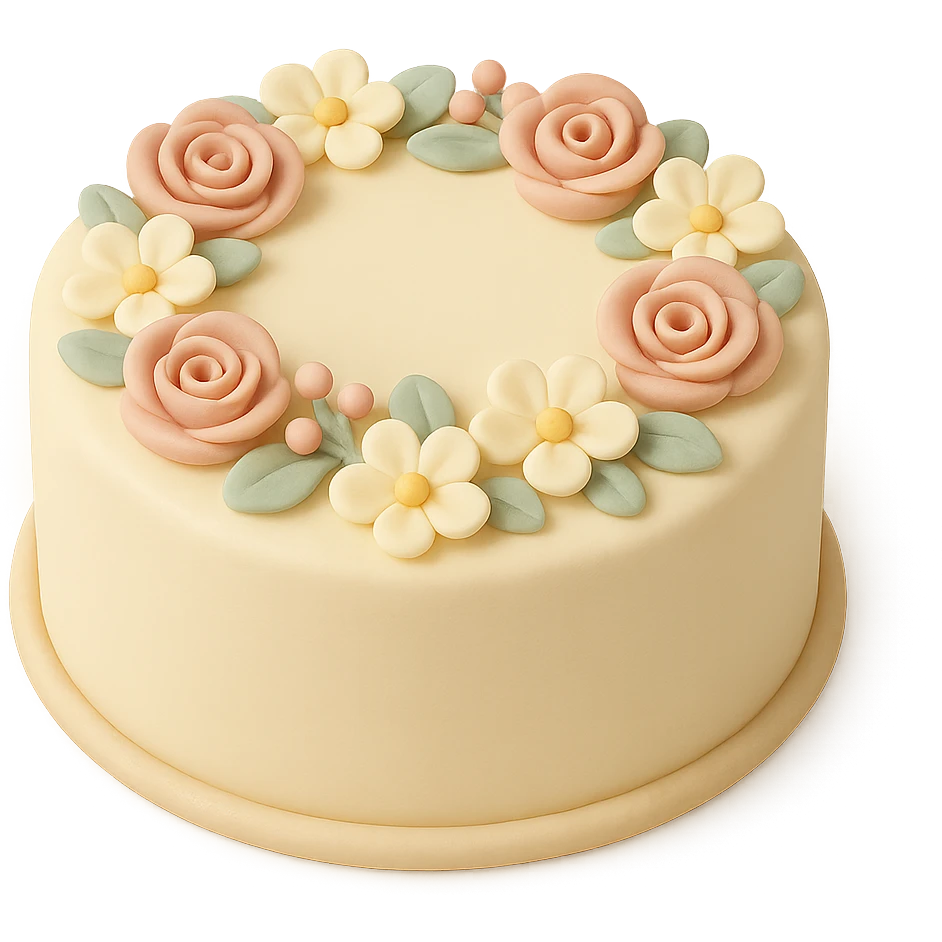 round fondant cake with floral wreath emoji
