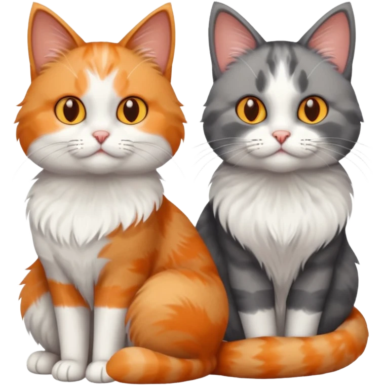 a fluffy grey and white cat sitting with 2 other cats emoji