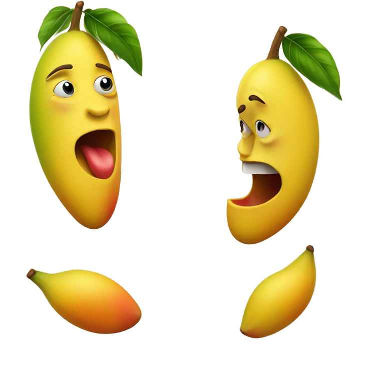 Mango with a face kissing a banana with a face emoji