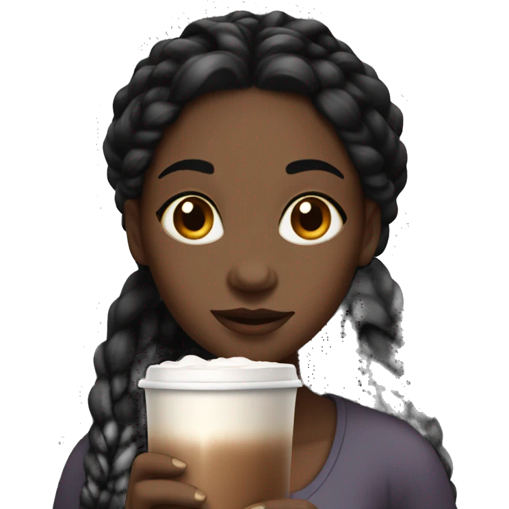Black girl with black long braids and a hot chocolate emoji