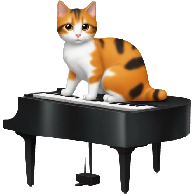 Orange and black with a small amount of white Tortoiseshell cat playing piano  emoji