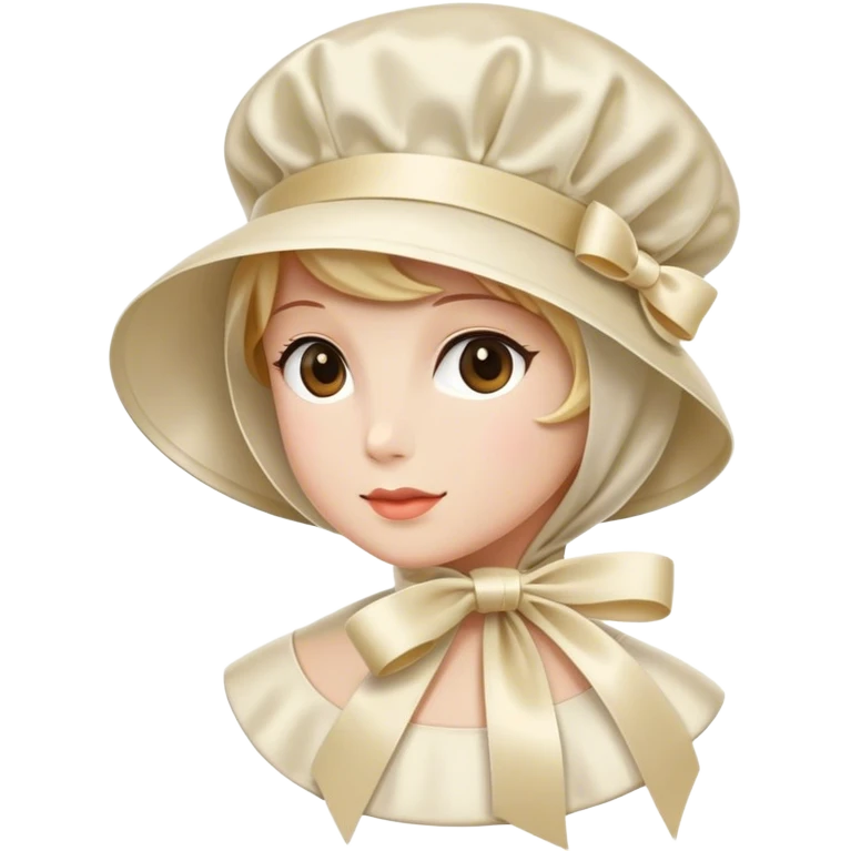A cream-colored bonnet with a satin ribbon tie, classic and elegant. emoji