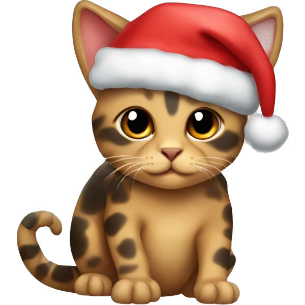 Tortoise colored cat with Christmas har emoji