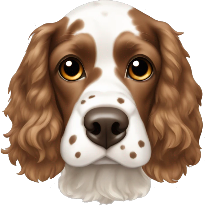 Brown and white spotted cocker spaniel on body and nose emoji