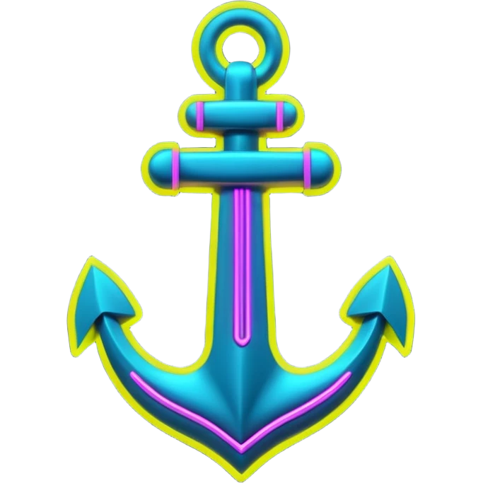 A neon futuristic cyberpunk anchor outline, that would be made of neon tubing on a sign emoji