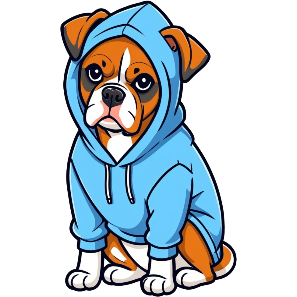 Boxer dog with a blue hoodie emoji