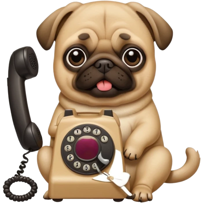 a pug holding a classical telephone to its ear emoji