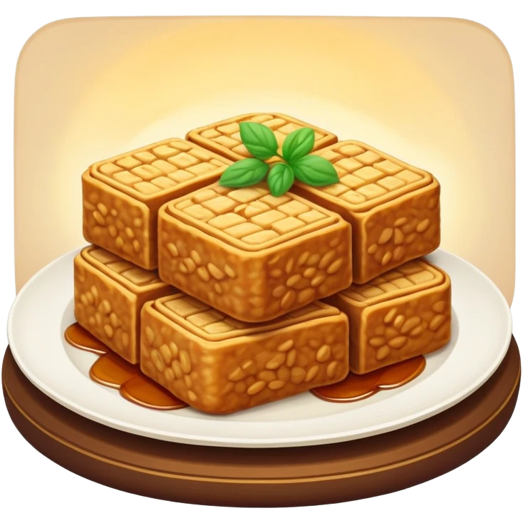 tempeh-cinematic-realistic-tempeh-dish-emoji,-depicted-as-crispy,-sliced-portions-of-fermented-soy-cake-with-a-golden-brown-finish,-rendered-with-detailed-textures-and-warm,-inviting-lighting emoji