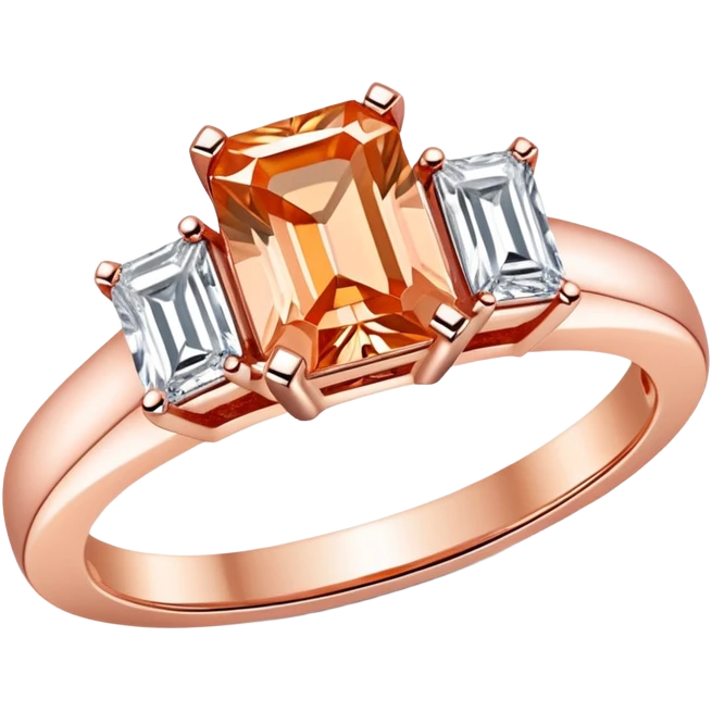 Rectangle cut peach diamond ring rose gold with two white diamonds  emoji