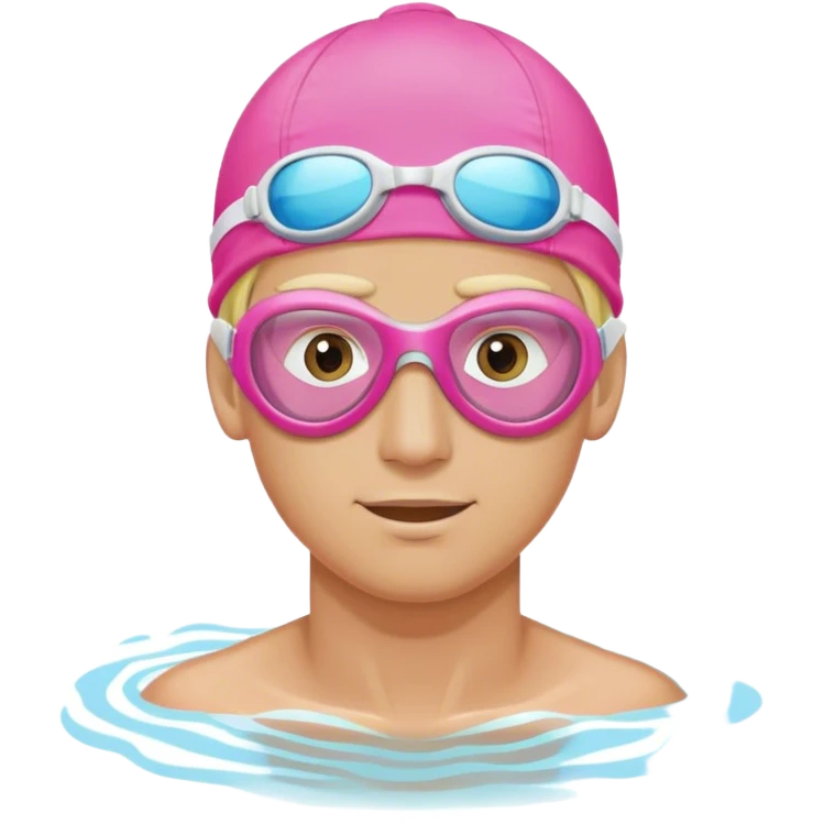 blond man swimmer with pink goggles and cap emoji