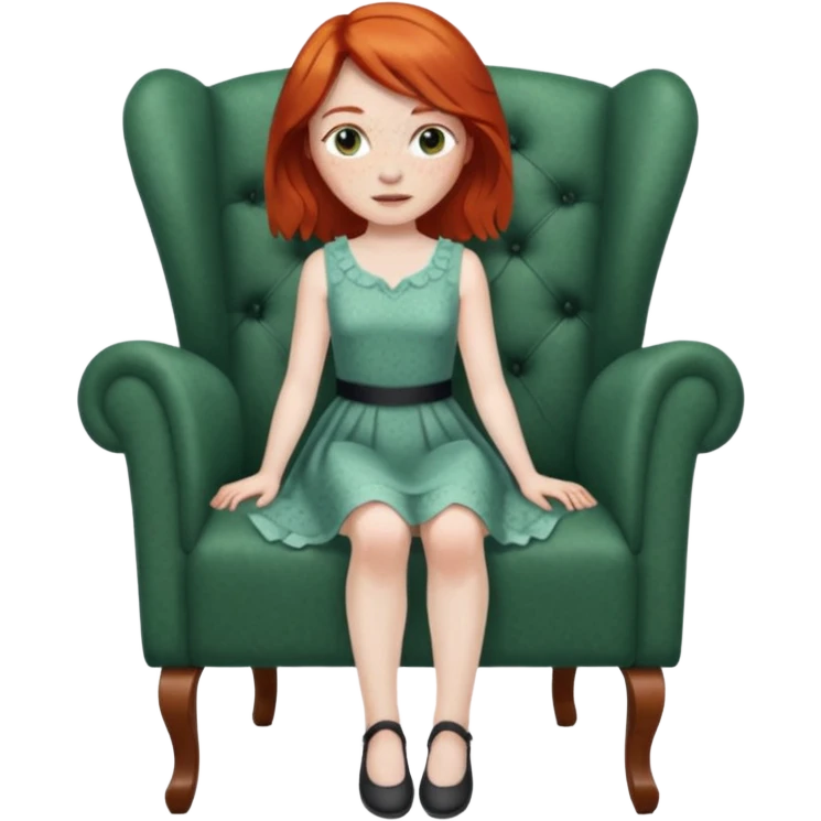 Naked red haired girl with freckles and large tits no clothes no bra no panties full body and a pussy sitting in a chair with legs spread emoji