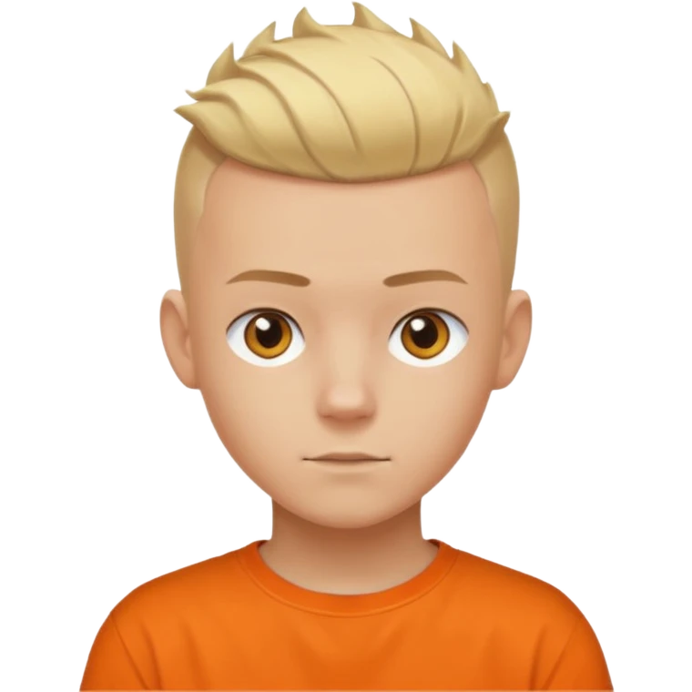 Blonde Buzzcut And Brown Mohawk. Amber Eye. Orange Tshirt. White Sleeve. Teenage Boy emoji