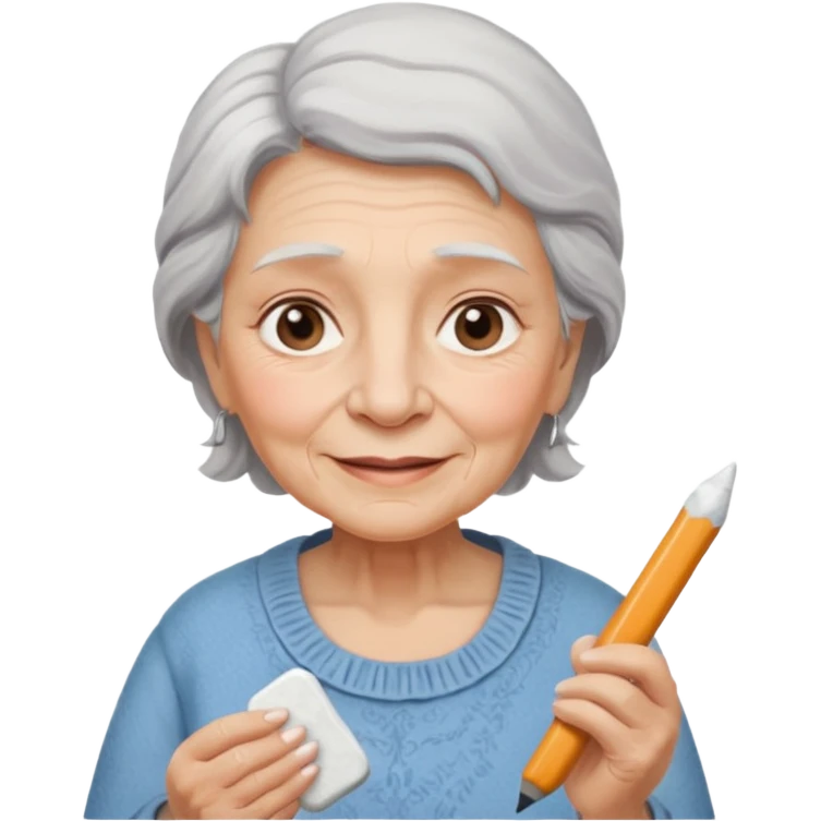Kind Teacher – old woman, soft smile, holding chalk emoji