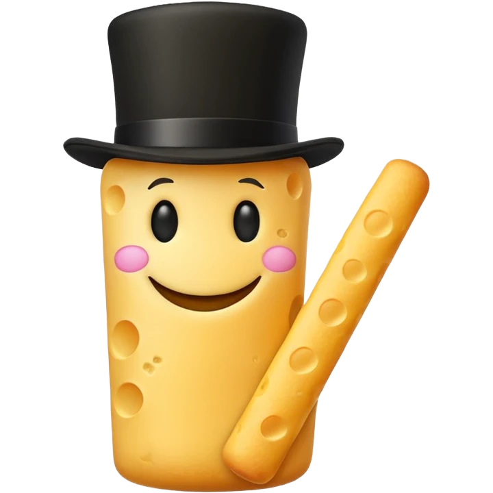 Cheese stick with a smiley face wearing a top hat emoji