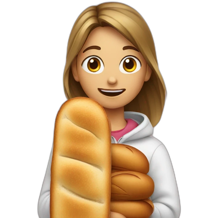 A girl snowboarding, while eating bread emoji