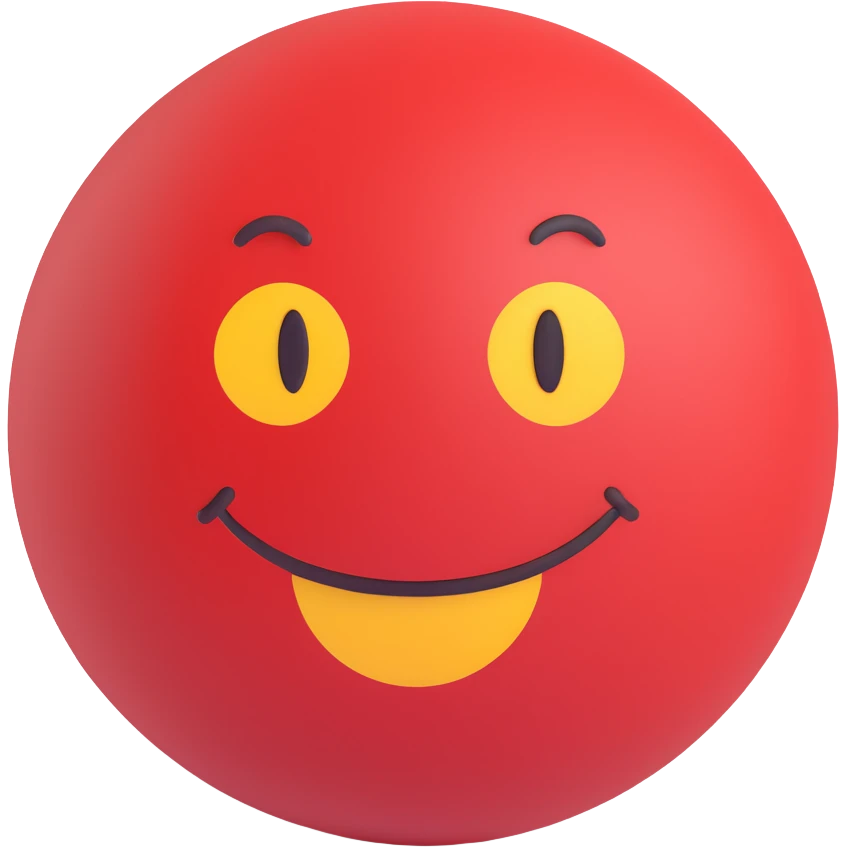 3D smiley emoji, round shape, red color, with text 'csak lazán', relaxed face emoji