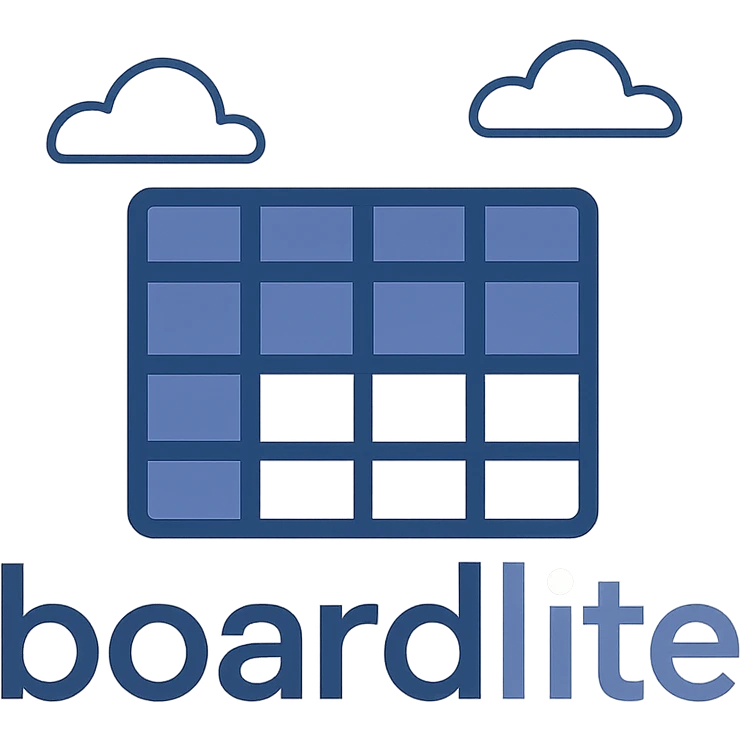 logo for Boardlite app compound wordmark with 'board' as stylized grid or panel and 'lite' as glowing illuminated element, abstract clean professional style, no person or animal emoji