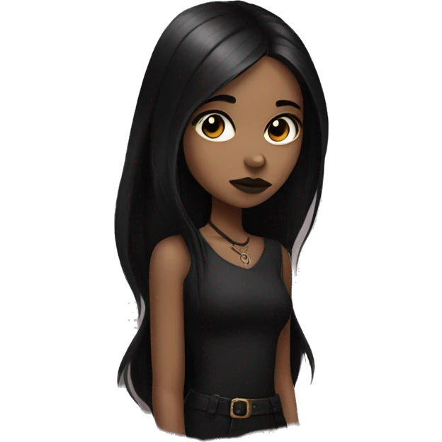 Brown goth girl with long black hair portrait  emoji