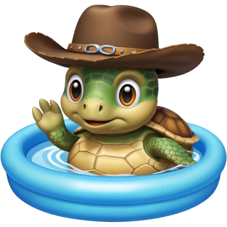 Cute blow up pool turtle with a cowboy hat emoji