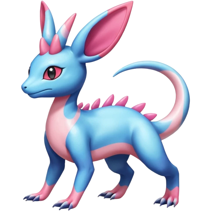 Shiny Horned Helioptile-Salandit-Sylveon-Amaura-Fakémon-hybrid-creature (full body)  emoji