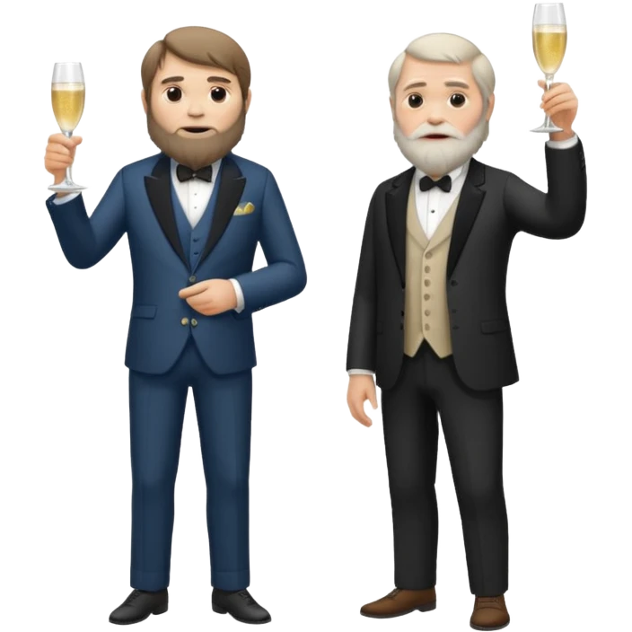 CHARLES darwin standing next to a Neandertal. They are drinkung champagne emoji