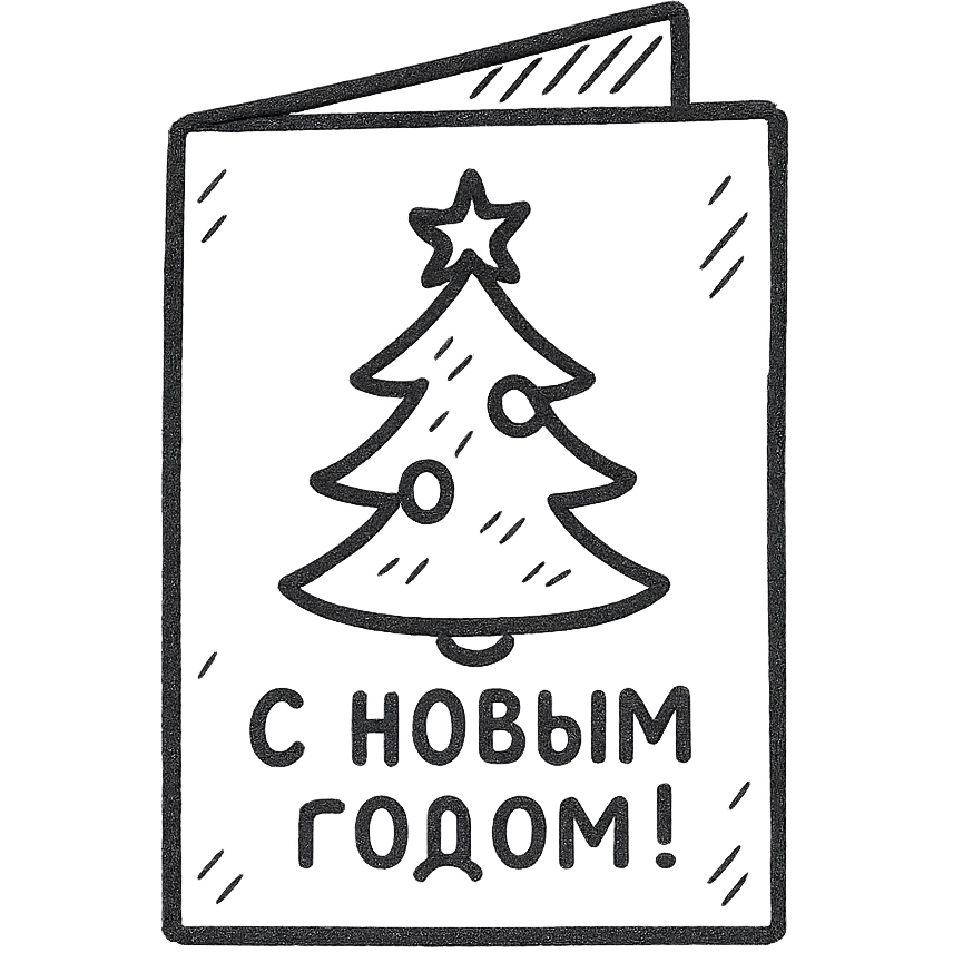 Новогодняя открытка. Минималистичный линейный рисунок emoji
