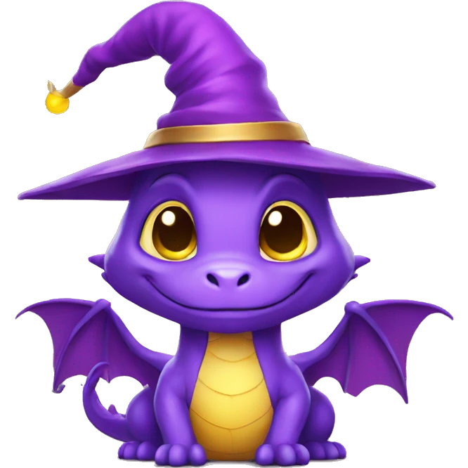cute purple dragon with yellow eyes wearing wizard hat emoji