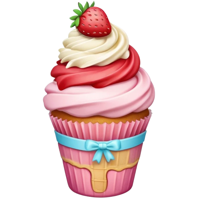 Cupcake with Strawberry pieces in the ice cream cone frosting  emoji