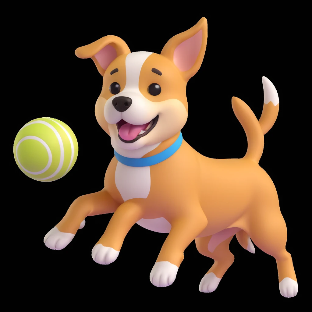 dog chasing ball in forrest, close up pose emoji