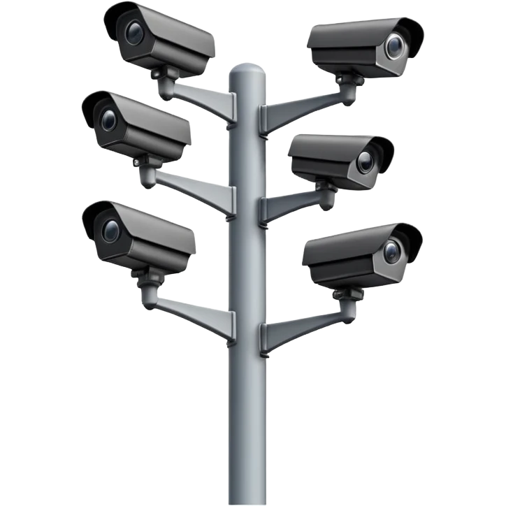 Multiple CCTV cameras on a pole in black facing different directions  emoji