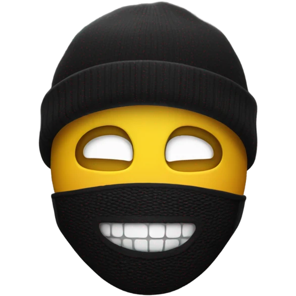 Smiley emoji with gold teeth wearing a black ski mask emoji