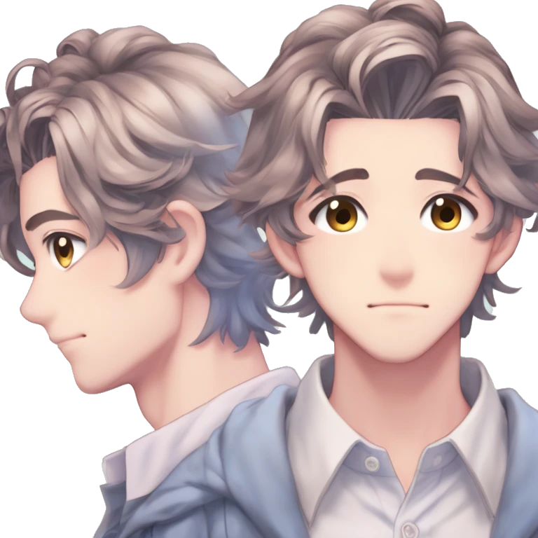 Gorgeous romantic hot attractive anime style modern anime shojo guy with pretty ponytail hair and colorful eyes and blushing face aesthetic trending style  pastelcore cottagecore kawaiicore emoji