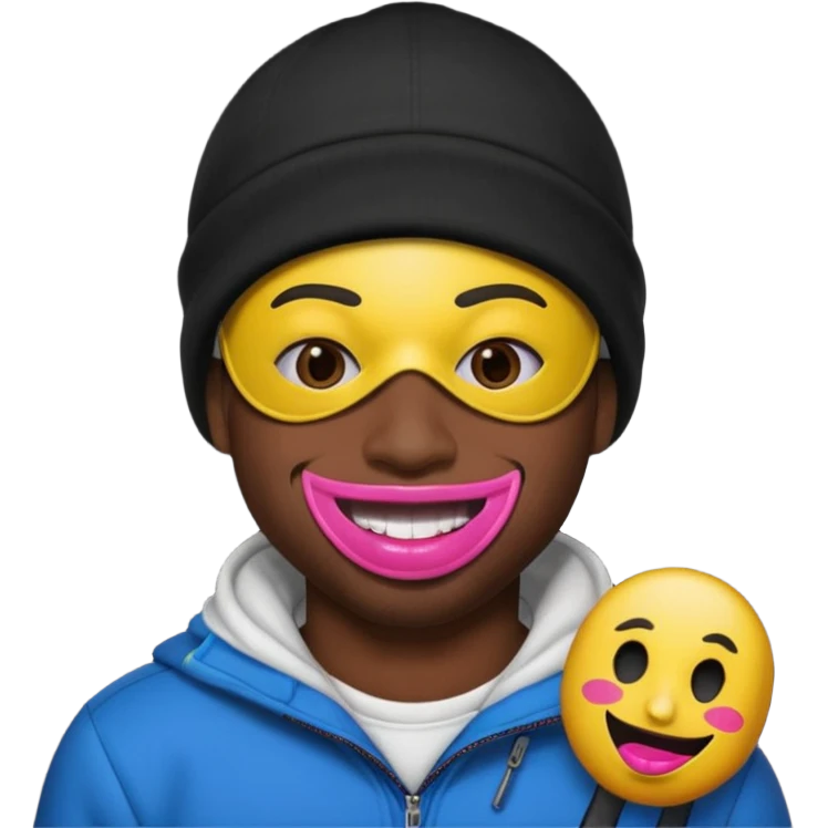 black guy, thug, ski mask, stealing, emoji, big pink lips emoji
