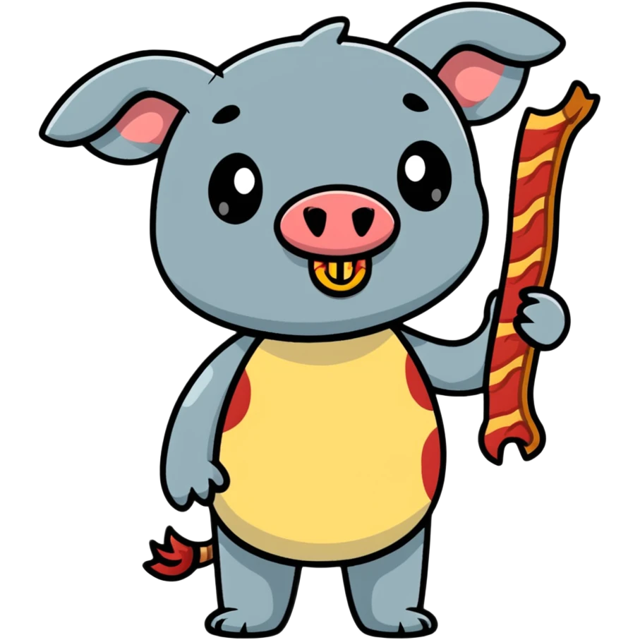 Stitch character holding a bacon strip emoji
