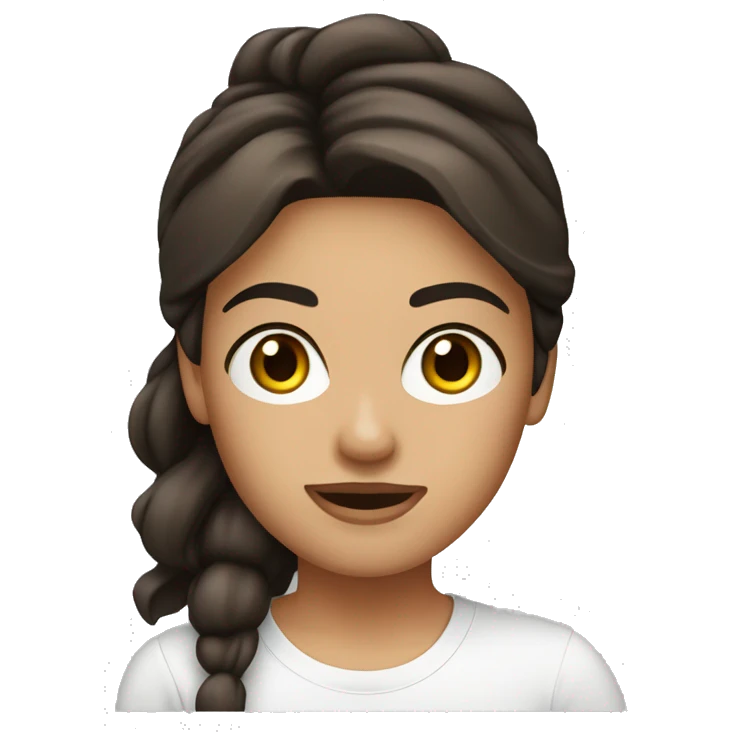 bitmoji apple, brunette woman, hazel eyes, dark hair, white t-shirt emoji