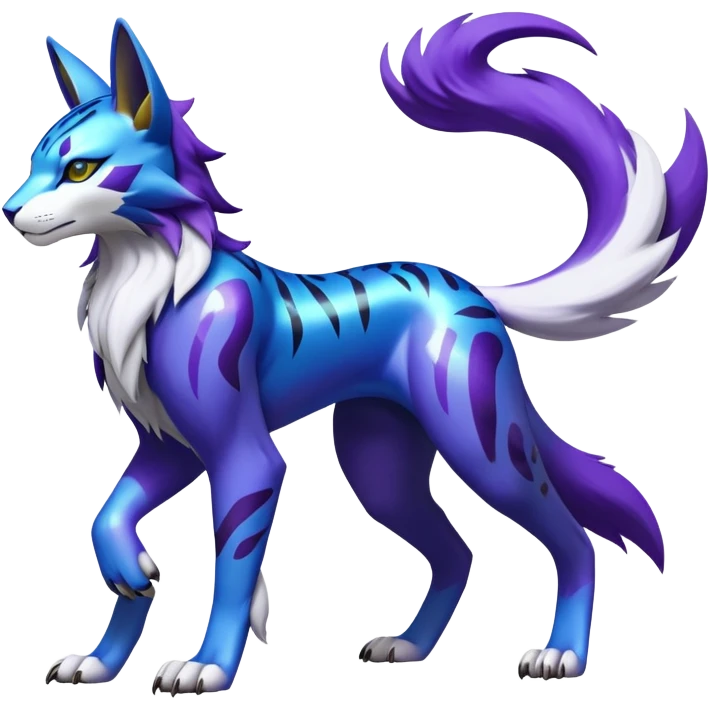 Shiny Elemental Exotic Renamon-Raikou-Liepard-Persian-Pokémon-Fakémon-hybrid-creature (full body) emoji