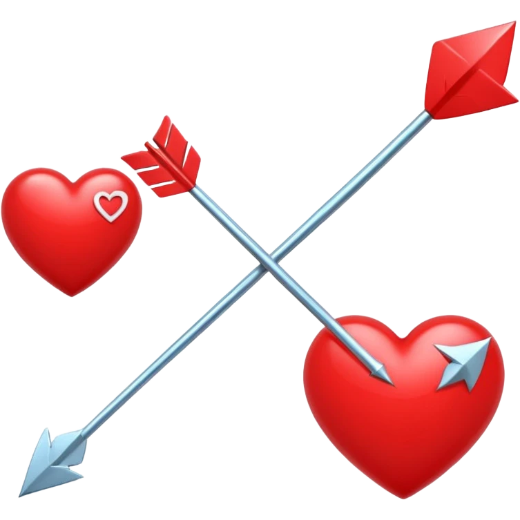 Apple-style 3D illustration of a glossy red heart pierced by a horizontal double-ended arrow. One end of the arrow has a small female symbol, the other end has a small male symbol. The heart is centered, shiny, with soft shadows, floating on a clean white background, minimal and emotional design emoji