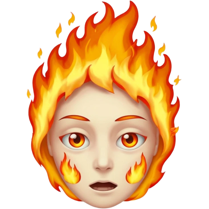 A burning person with fire coming out of where the eyes and make them dead emoji
