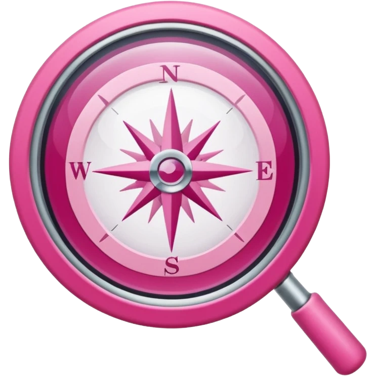 mix light pink dark pink and white girly internet compass logo with a small magnifying glass emoji