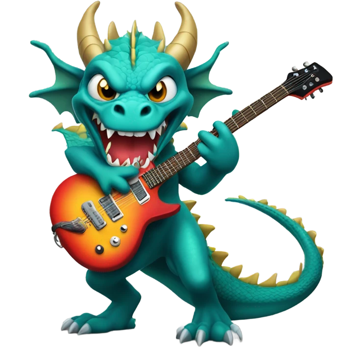 Mean Dragon breathing fire with electric guitar emoji