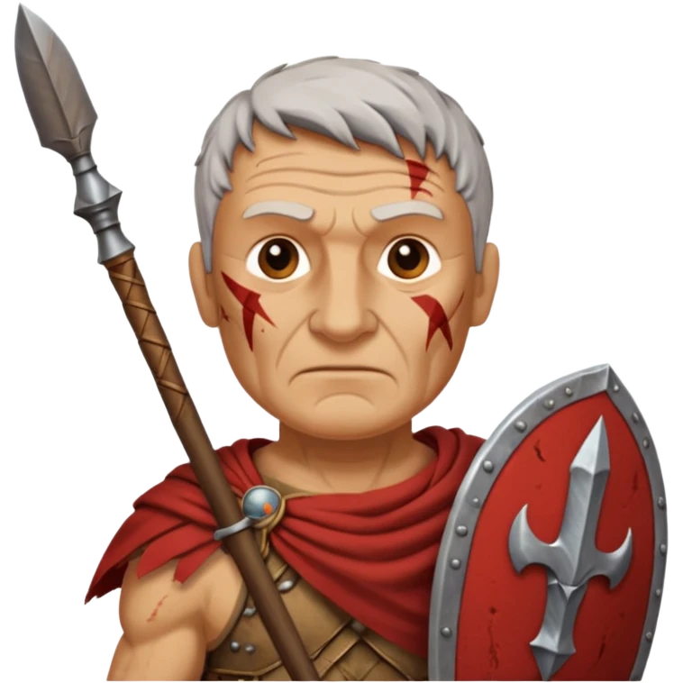 A seasoned Roman veteran with scarred armor, serious expression, gripping his spear.
 emoji