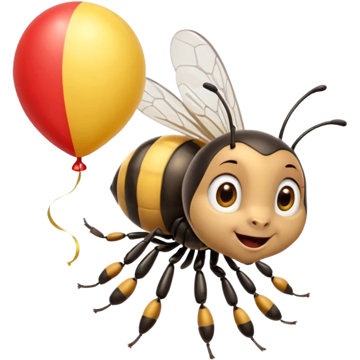 Bees with red Birthday Hat, Excited bee carrying balloon emoji